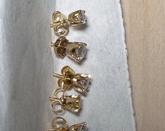 Five Diamond Studs in 14K Yellow Gold - Single Studs (Lot of Five, No Matches) With Backs (individuals)