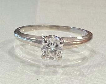 0.38 Carat Solitaire Diamond Ring, 14K White Gold, Needs Repair (Size 6.5)