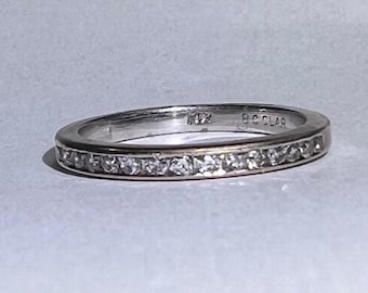 Vintage Channel Set Diamond Band with Fifteen single Cut Diamonds in 14K White Gold