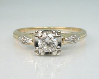 Vintage European Cut Diamond Engagement Ring – 14K Yellow Gold Solitaire