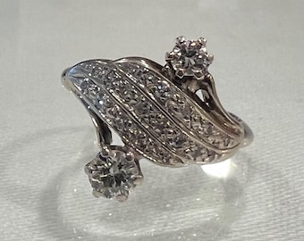 Antique Diamond Crossover Ring - 14K White Gold - 0.56 Carats