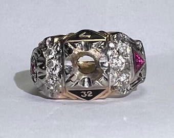 Masonic Diamond Ring 32ND Degree Without Center Stone (Mounting Only) 10 GRAMS 14K GOLD!