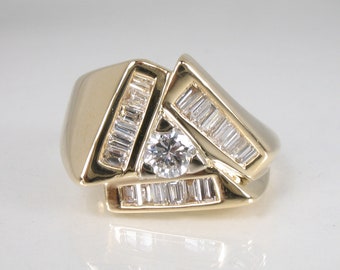 Geometric Diamond Ring - 14K Gold, Round & Baguette, Size 5.25 - Appraisal Included