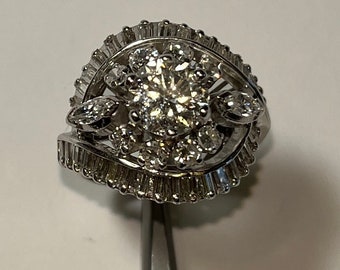 DIAMOND Cocktail Ring - Fantastic Vintage 2.60 Carats TW Diamonds - Drilled Clarity Enhanced Diamond Center Stone - Appraised at 8500.00 USD