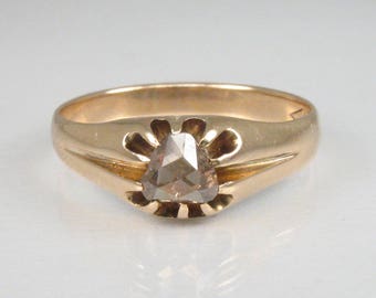 Antique Belcher Setting Warm Brown Triangular Rose Cut Diamond Engagement Ring - 14K Yellow/Rose Gold - Collectible - Victorian Era Styling