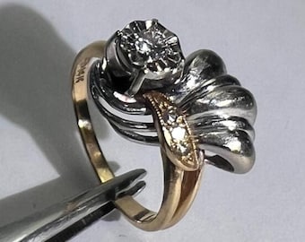 Antique Diamond Cocktail Ring in 5.3 g of 14 K Yellow and White Gold