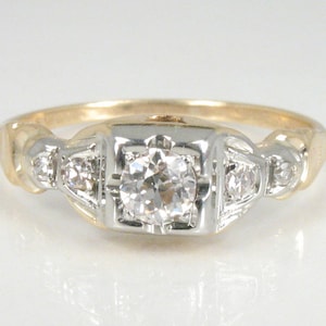 Antique Old European Cut Diamond Engagement Ring Two Tone 14K Yellow And White Gold 0.30 Carats Gorgeous and Unique image 1