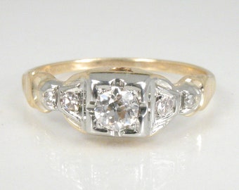 Antique Old European Cut Diamond Engagement Ring - Two Tone 14K Yellow And White Gold - 0.30 Carats Gorgeous and Unique!