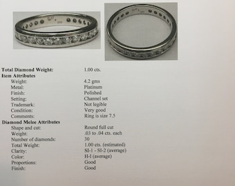 Platinum Diamond Eternity Band – 1.00 Carat Round Cut, Size 7.5