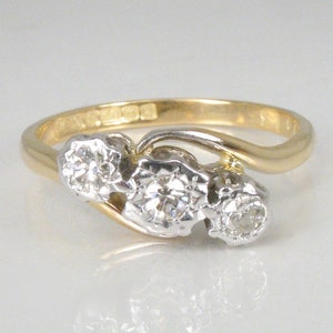 Antique Diamond Ring - Three Stone Ring Crossover Ring Circa Early 1900s Antique Edwardian Styled Diamond Ring - Unique and Gorgeous!