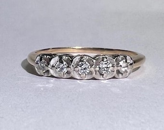 Vintage Five Diamond Yellow Gold Wedding Ring - 14K - Size 10