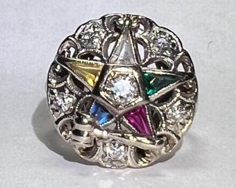 Ladies Eastern Star Masonic Diamond Gavel Ring 14K White Gold