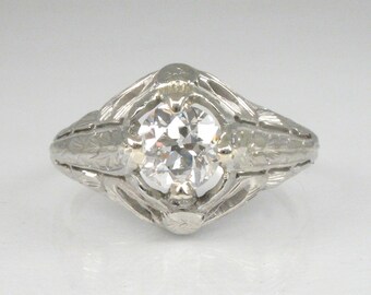 European Cut Diamond 0.70 Carat Solitaire Engagement Ring in 18K White Gold - GIA Graduate Appraisal Included 4215.00 USD - Natural Diamond