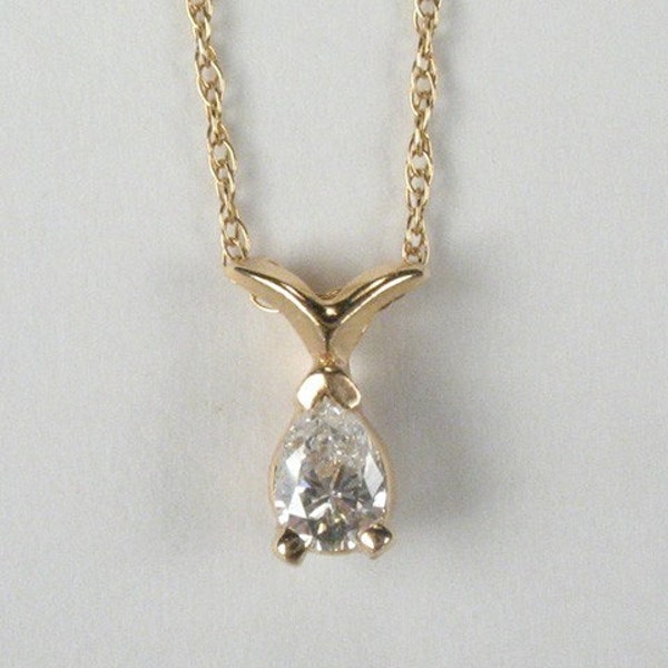 Pear Shape Diamond Solitaire Pendant - 0.25 Carat - Estate