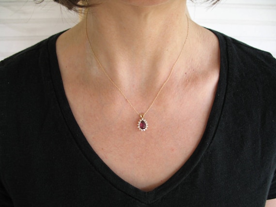 Purple Pink Pear Shape Garnet With Round Diamond … - image 6