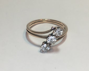 Rare Old European Cut Diamond 0.78 Carat Three Stone Ring - Edwardian Styling With GIA Grad Gemologist Appraisal USD 3610.00