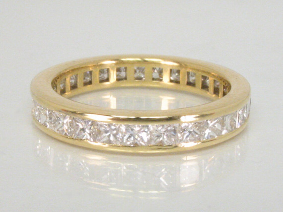 18K Yellow Gold Princess Cut Diamond Eternity Band – 1.50 Carats, Size ...