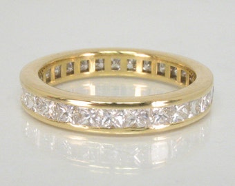 18K Yellow Gold Princess Cut Diamond Eternity Band – 1.50 Carats, Size 6.75