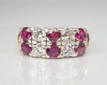 Ruby and Diamond Wedding Ring 14K Rose Gold - Mid-Century Vintage Wedding Ring - GIA Grad Appraisal Included USD 3015.00 - Free Shipping!!