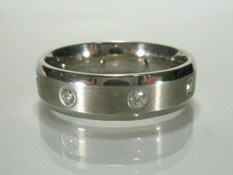 Benchmark Designer Men's Wedding Ring - Men's 6 mm Wide 8 Diamond Wedding Band In 14K White Gold 0.32 Carat Diamond Total Weight Size 9.25