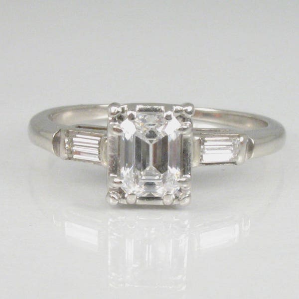 Emerald Cut Diamond Engagement Ring With Baguette Diamond Accents - Appraisal Included - Vintage Three Stone Diamond Ring