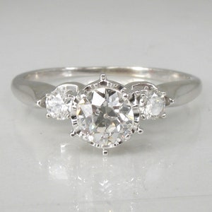 European Cut Three Stone Diamond Engagement Ring - 0.76 Carats Diamond Total Weight - Vintage and Fiery! - GIA Grad Appraisal USD 2845.00