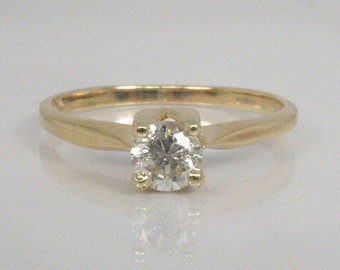 Traditional Diamond Solitaire Engagement Ring - 0.40 Carat Diamond - 10K Yellow Gold - Classic Vintage Ring With Fiery Round Diamond - Nice!