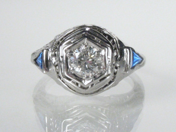 Art Deco Diamond And Sapphire (SYNTHETIC  SAPPHIR… - image 1