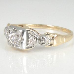 Antique Old European Cut Diamond Engagement Ring Two Tone 14K Yellow And White Gold 0.30 Carats Gorgeous and Unique image 2