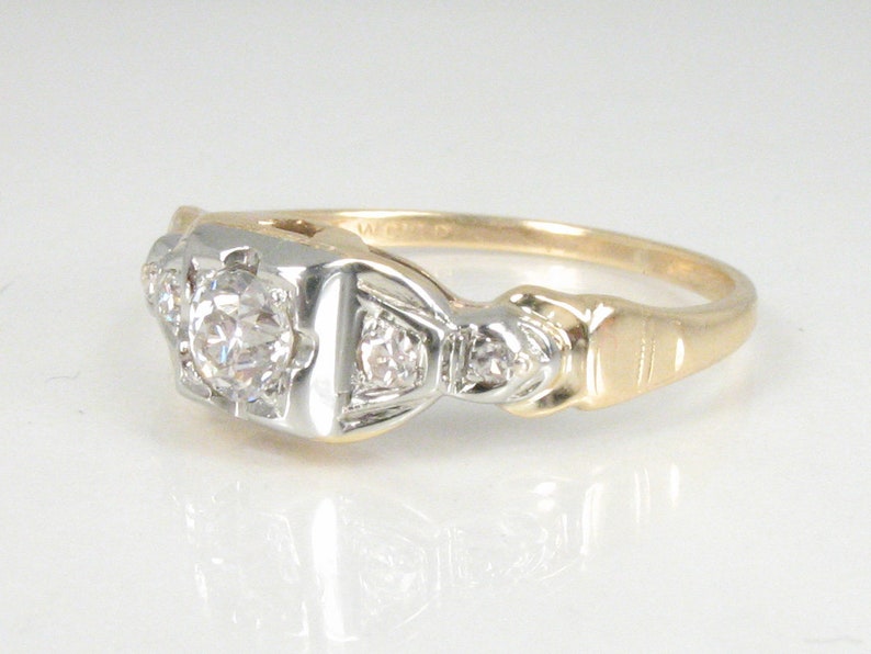 Antique Old European Cut Diamond Engagement Ring Two Tone 14K Yellow And White Gold 0.30 Carats Gorgeous and Unique image 2