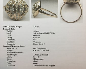 Vintage Diamond European Cut Ring with 33 Diamonds! - Retro Unique - Multi- Diamond - Appraised at USD 2350.00 by a GIA Grad Gemologist