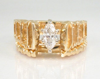 Marquise Cut Diamond 14K Yellow Gold Vintage Bridal Ring Set Vintage 1960s - 1970s Era Size 5.5 Wedding Rings Set