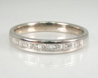 14K White Gold Princess & Baguette Diamond Wedding Band, Size 7.25