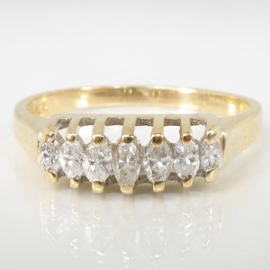 Vintage 7 Stone Marquise Cut Diamond Band Crafted in 2.1 Grams of 14K Yellow Gold - Approximately 0.25 Carats Diamond Total Weight- Size 6.5