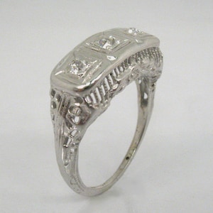 Collectible And Unique Vintage Old European Cut Diamond Wedding Ring - Three Stone Diamond Ring Illusion Set - Petite Size 3.75 - Antique