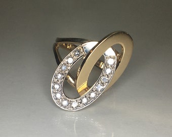 Vintage Diamond Cocktail Ring - Double Oval Diamond Ring Stylish 1970s Era!! -  0.50 Carats Single Cut Diamonds - Superb (As New) Never Worn