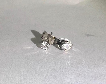 Diamond Ear Studs (One Has a Small Chip) Nice Stones! in 14K White Gold
