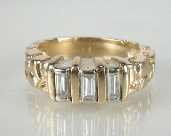 Baguette Diamond Wedding Band - Three Stone Straight Baguettes - 4.9 GRAMS 14K Gold! 1960's - 1970's Era - 0.30 Carat Diamonds So Unique!