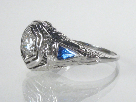 Art Deco Diamond And Sapphire (SYNTHETIC  SAPPHIR… - image 2