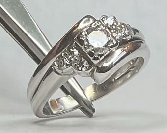 Vintage Diamond Wedding Set - 0.44 Carats White Diamonds (Soldered Set) 5.9 Grams 14K White Gold!
