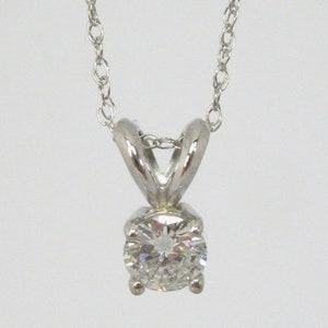 Fiery Diamond Pendant - 14K White Gold Solitaire Diamond Necklace - 0.29 Carat Round Brilliant Cut Diamond - 16 Inch 14K White Gold Chain