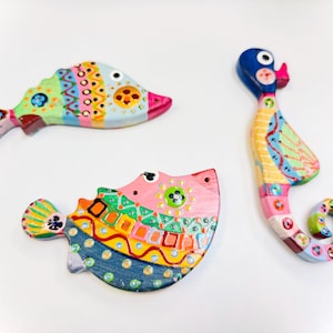 Handmade Painted Wooden Fish Set: Nautical Wall Art Decor