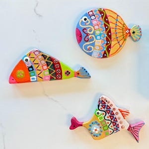 Handmade Painted Wooden Fish Wall Art: Set of 3