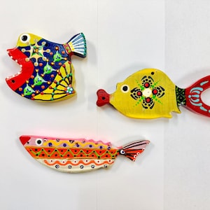 Handmade Painted Wooden Fish Wall Art: Set of 3, Coastal Decor
