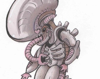 Kawaii Alien -  waterproof and UV resistant vinyl sticker - horror, aliens, ripley