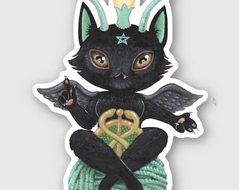Catphomet Vinyl Sticker – Baphomet Kitty, Occult Kawaii Decor (4x6 in)