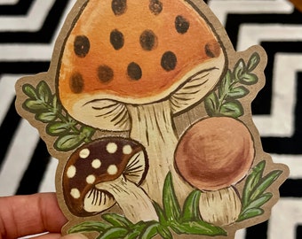 Merry Mushroom throwback 4" vinyl waterproof sticker -occult, cottagecore, witchy, kawaii, spooky, horror