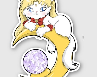 Sailor Moon Kitty - waterproof and weatherproof vinyl sticker - luna, moon, cat, Artemis, spooky, kwaii