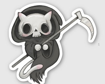 Grim Reapurr - Death Kitty - waterproof and weatherproof vinyl sticker - dark, goth, occult, kawaii, spooky cat