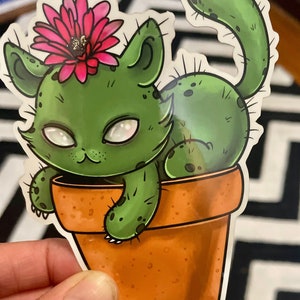 Catcus - Cat Cactus Cutie 4 "Vinyl wasserfester Aufkleber - süß, Sukkulenten, Pflanzen, Kätzchen, Zimmerpflanze, kawaii."